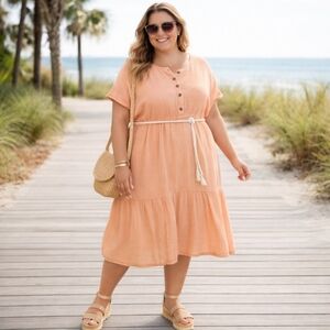 WONDERLY Short Sleeve Gauze Midi Dress